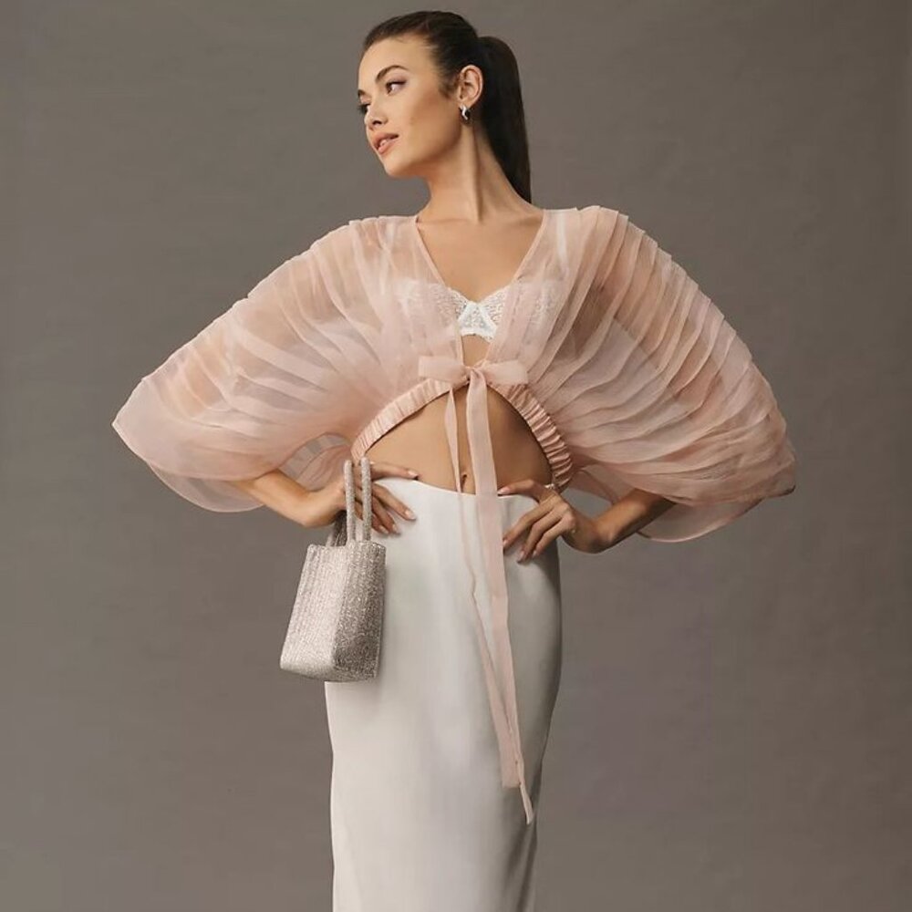 ACCEPTING ALL OFFERS! NWT Anthropolgie Pink Sheer Volume Top Wrap Cover OS